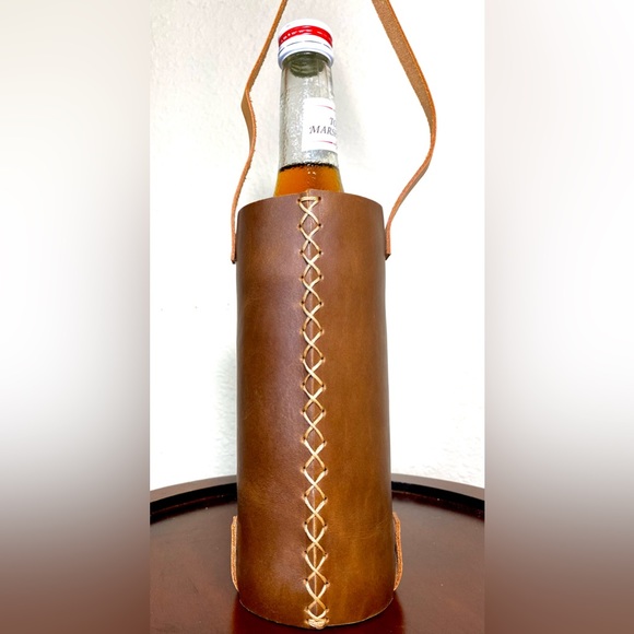 Leather Bottle Holder Tote - Picture 7 of 10
